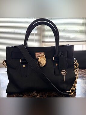 Michael Kors Hamilton Black 18K Leather Satchel